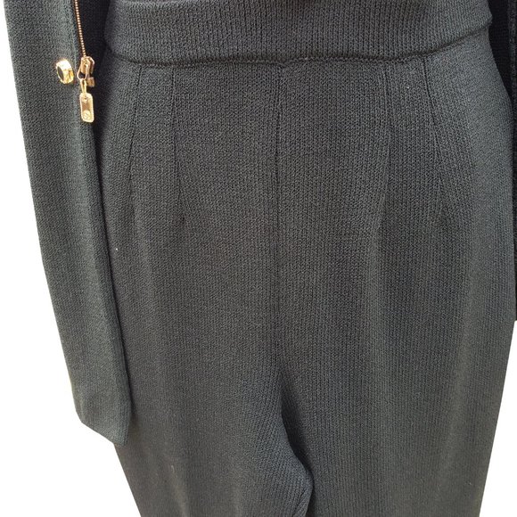 St. John Couture Jacket Pant Set 6 Forest Green Santana Knit Zip Front Hi Neck - Picture 9 of 11